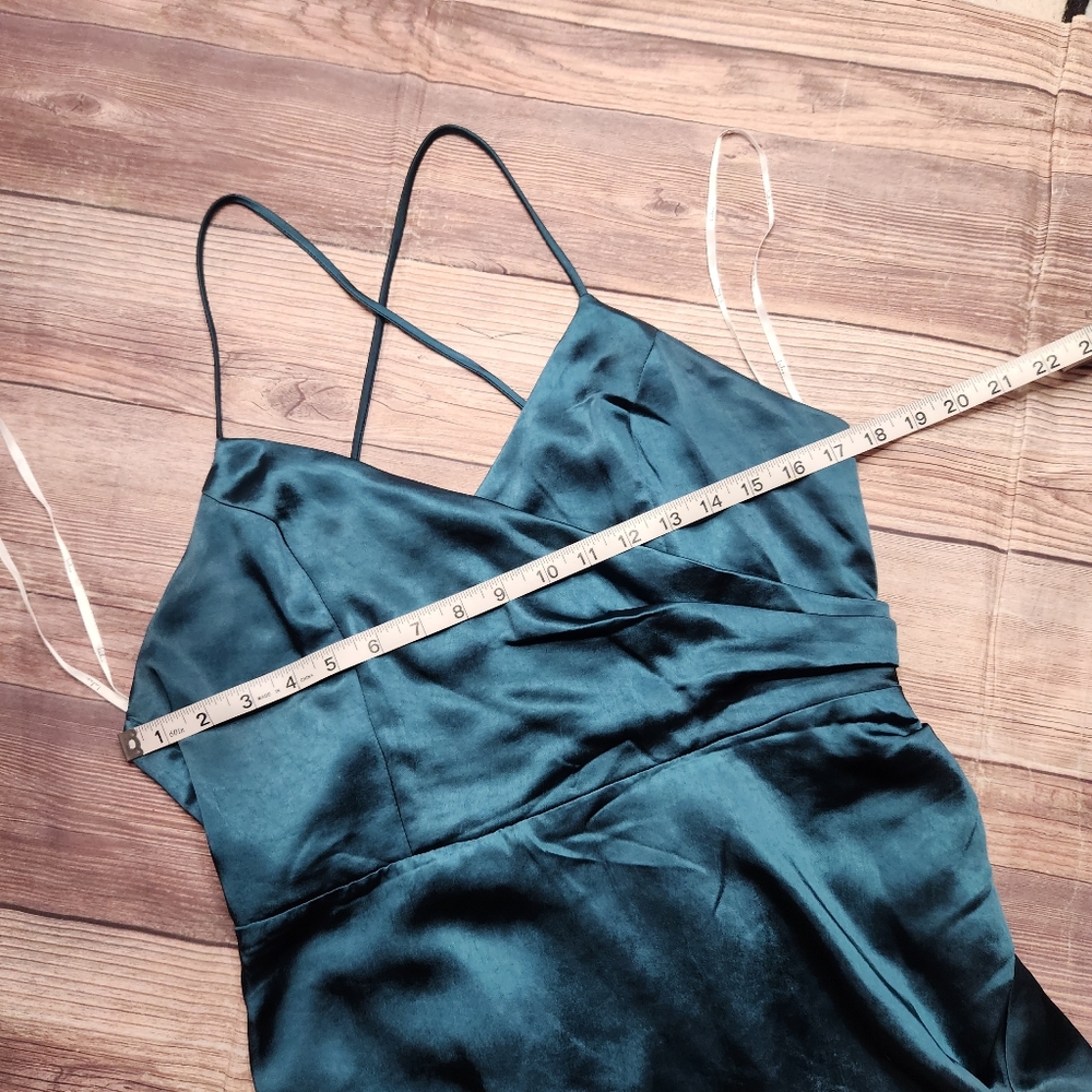 Lulus Hot Night Out Teal Green Satin Surplice Faux-Wrap Dress - Picture 5 of 7